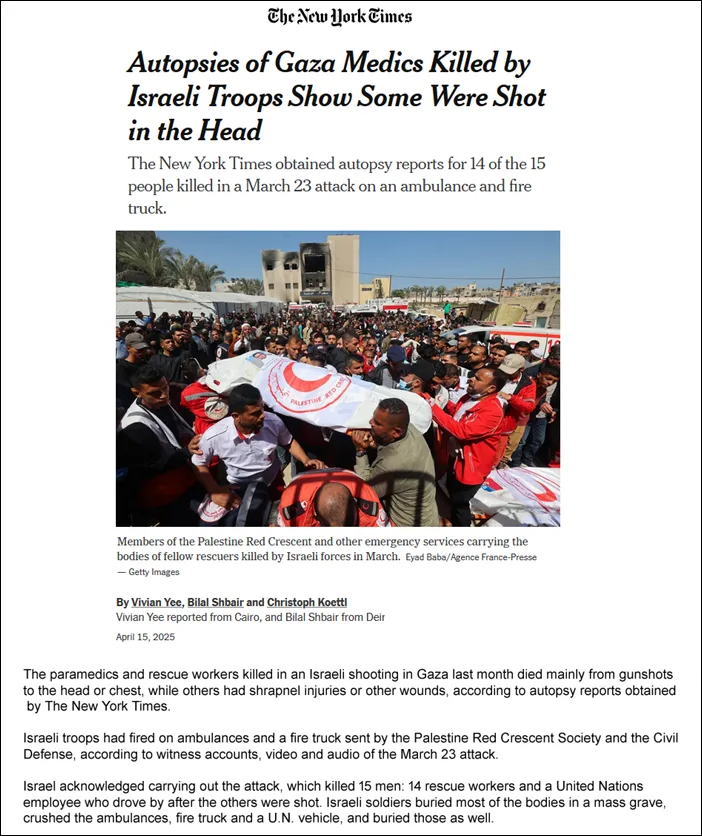 Autopsies of Gaza medics murdered by IOF