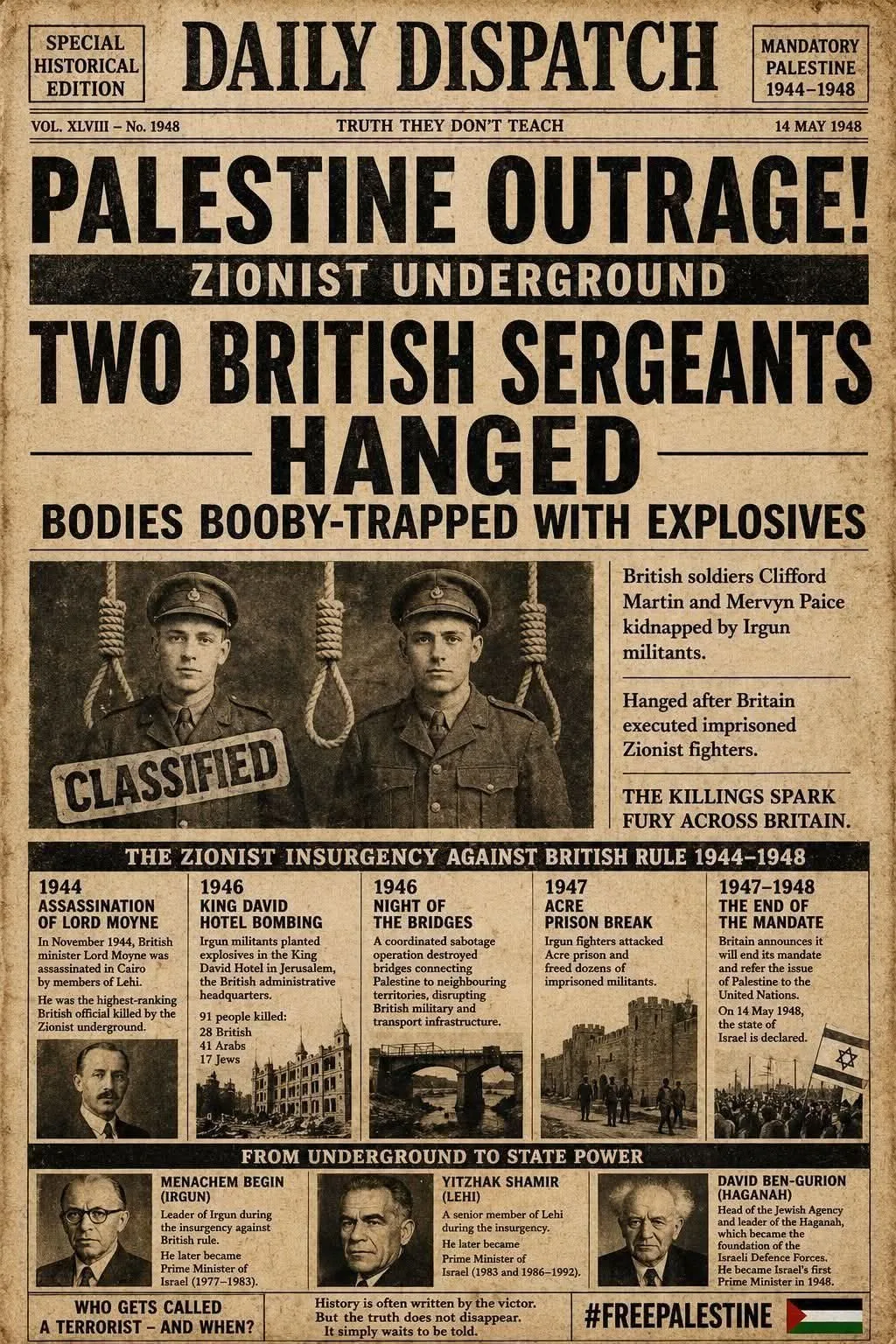 Israeli terrorists hang English soldiers